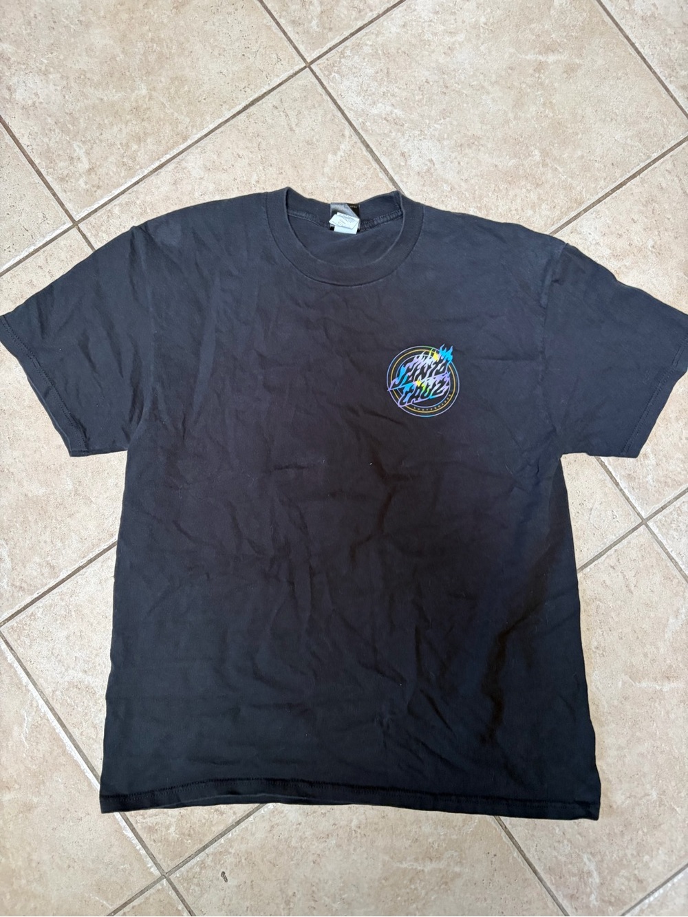 Santa Cruz Black Tee with Gold Logo Tag